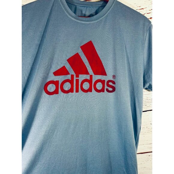 Adidas Mens Light Blue T-Shirt With Red Logo Design Short Sleeves Lightweight & - Picture 10 of 10